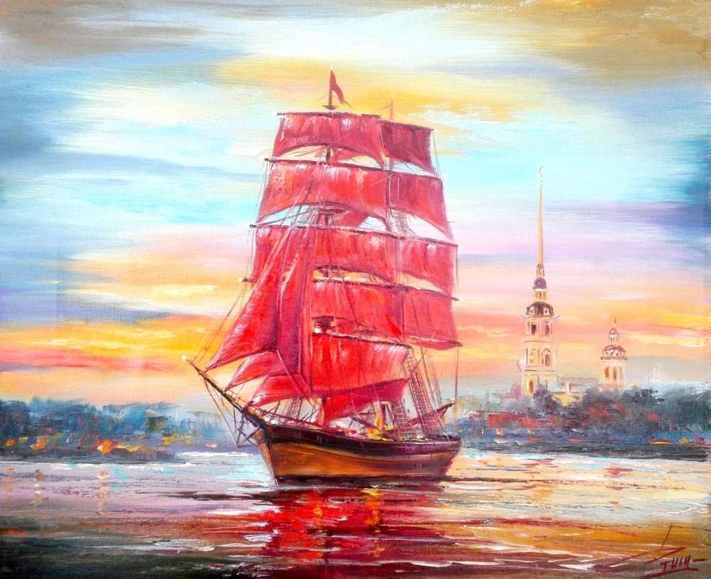 Корабль с алыми парусами рисунок