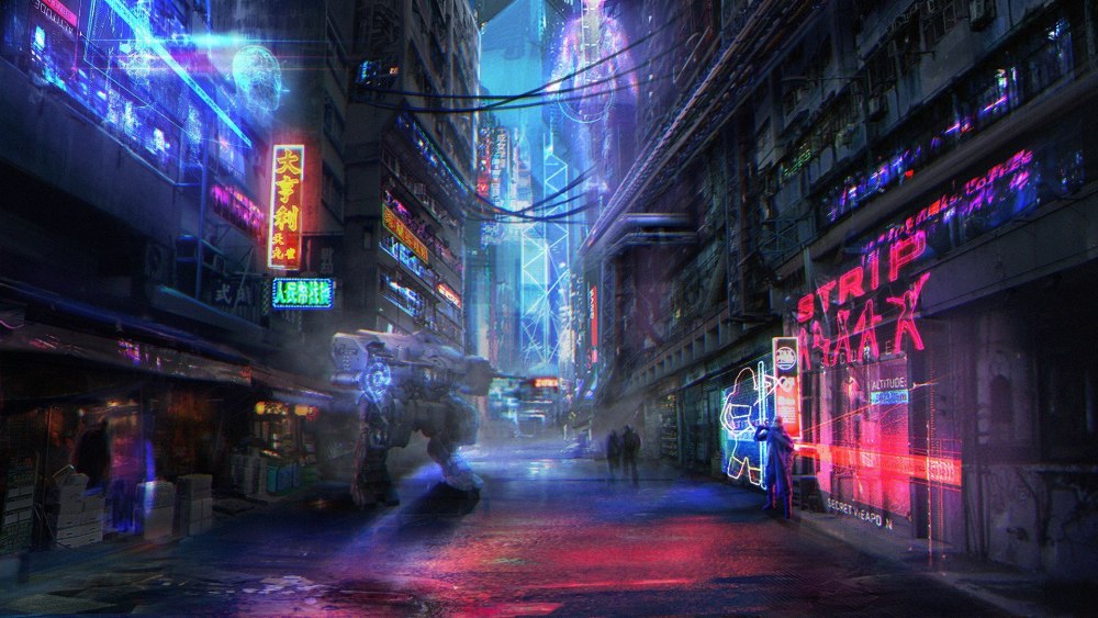 Cyberpunk 2077 улица неон