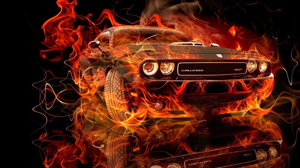 Огненный dodge Challenger с