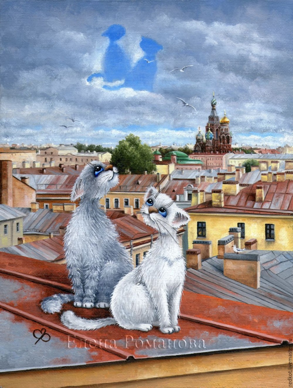 Черная кошка на крыше
