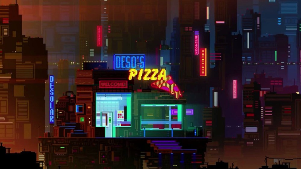Retro Wave город пиксельный