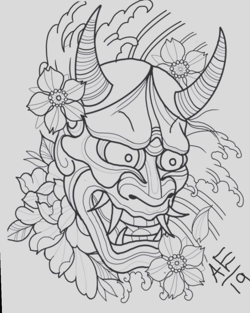 Маска Hannya демон эскиз