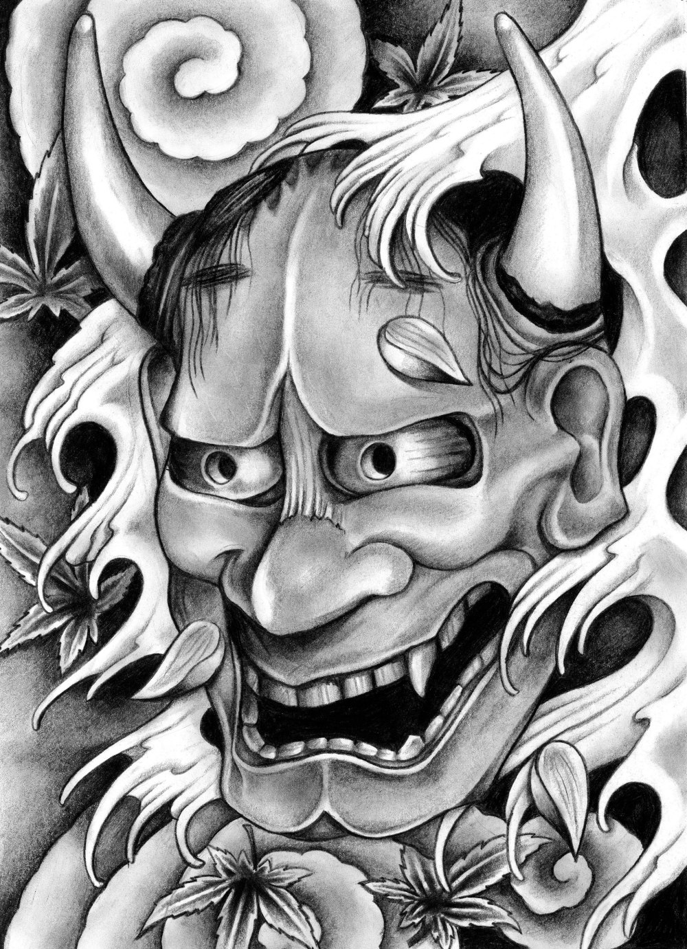 Маска Hannya демон эскиз