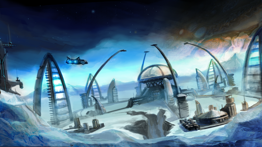 Военная база в горах Sci Fi