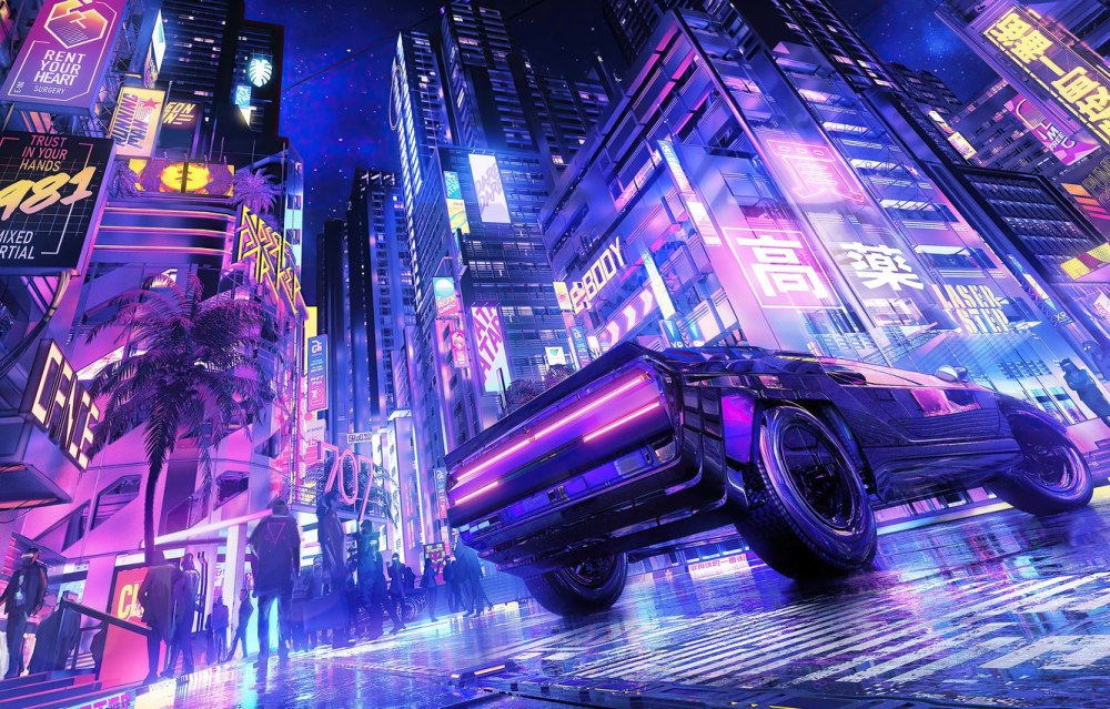 Cyberpunk 2077 город неон