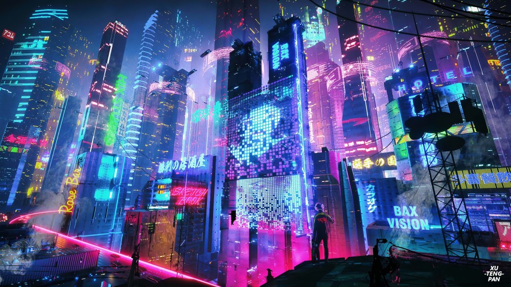 Cyberpunk 2077 Art City неон