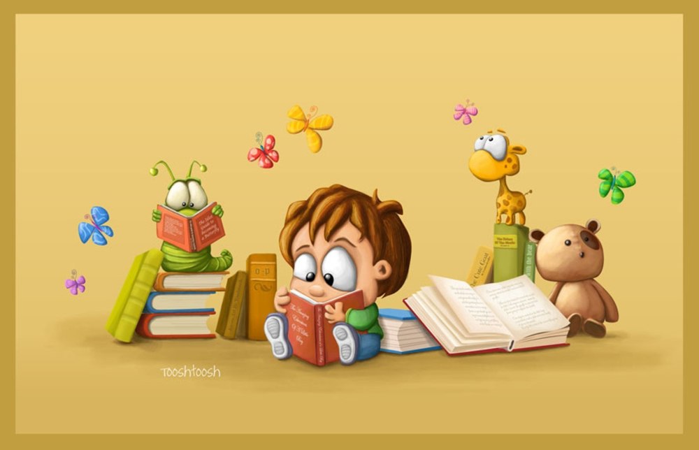 Мультяшный мальчик с книгой