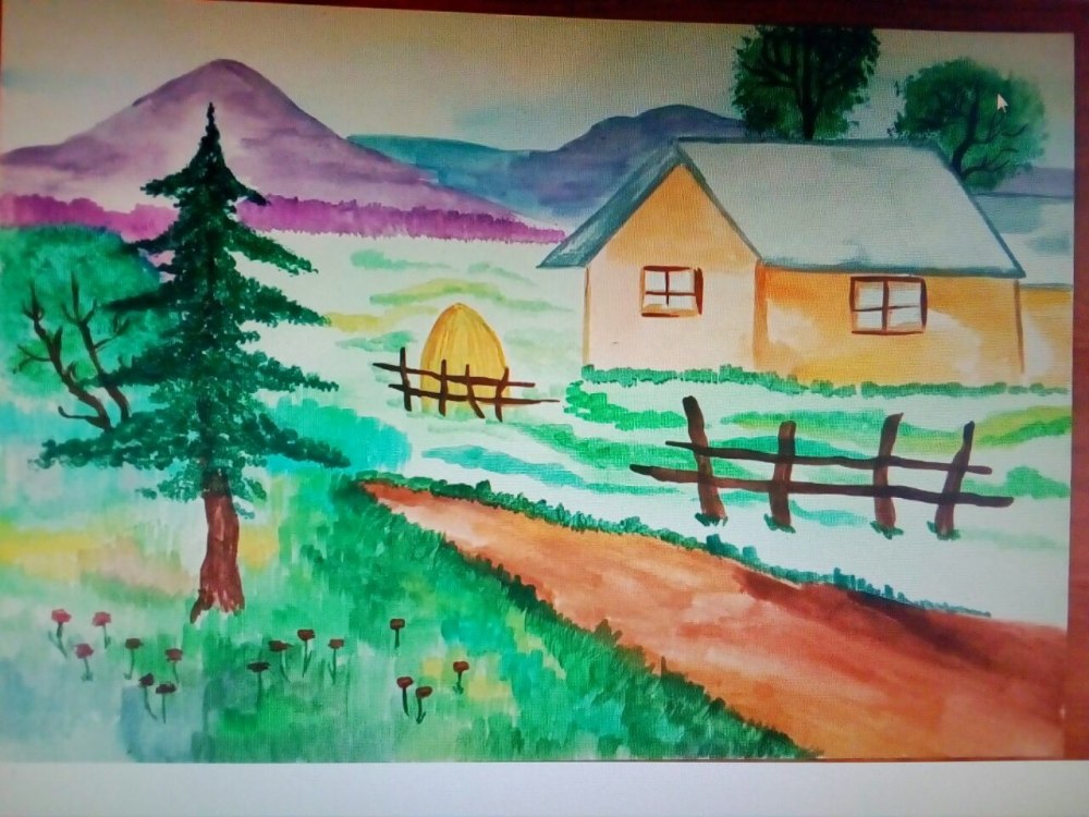 Рисунок на тему село мое родное