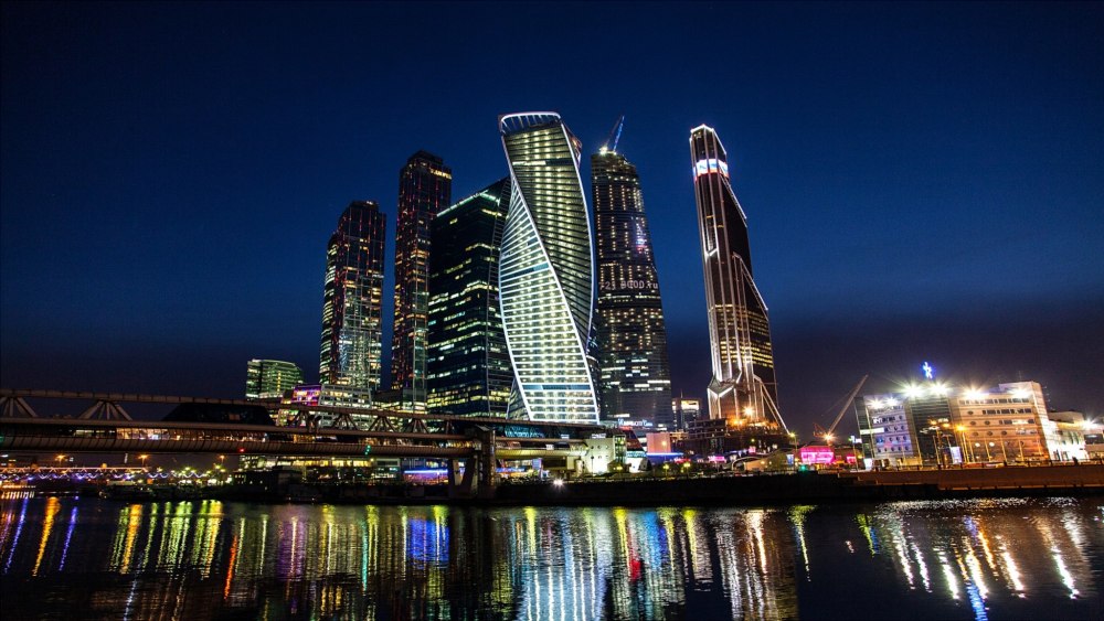 Ночной город Москва вид с Москоу Сити