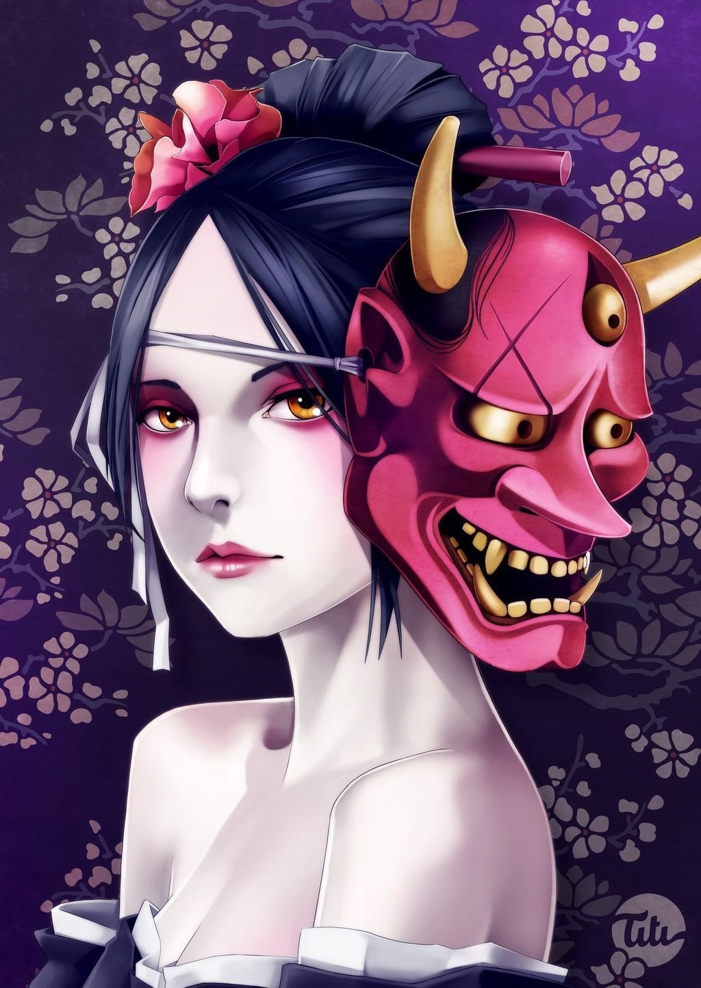 Японский демон женщина. Маска Hannya демон. Hannya японский демон. Хання Самурай Ёкай.