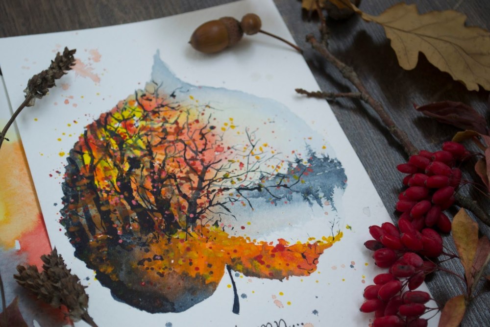 Акварельные рисунки осень