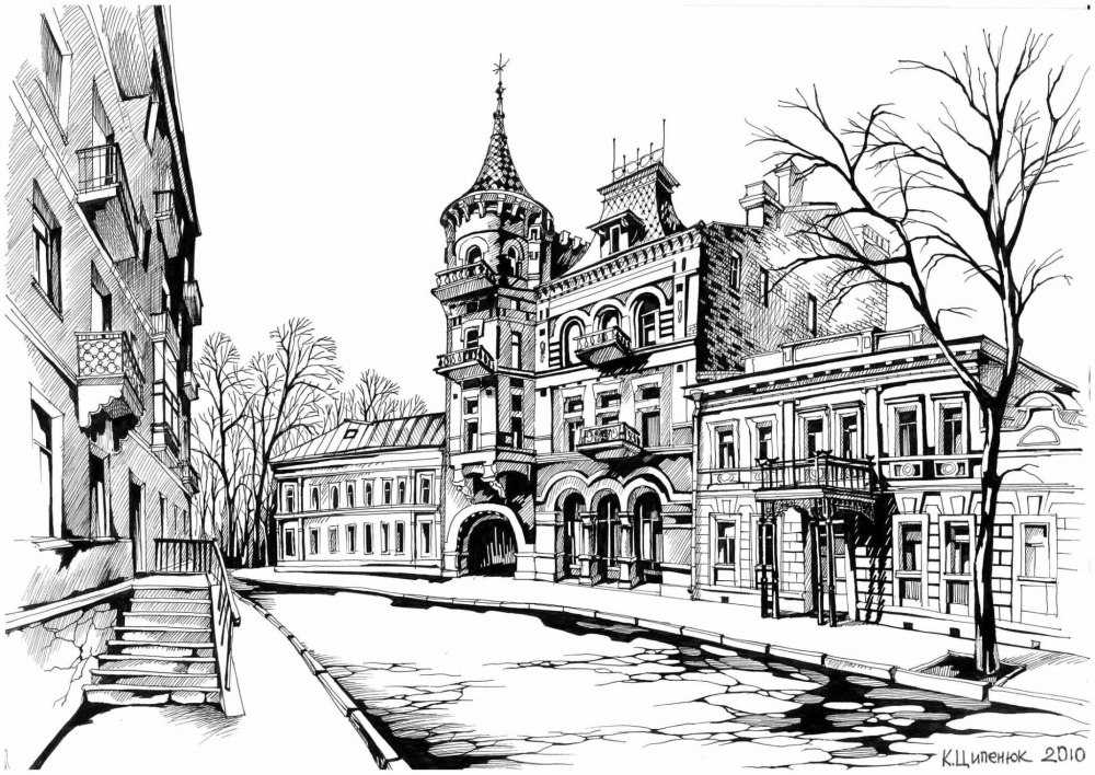 Городской пейзаж в графике