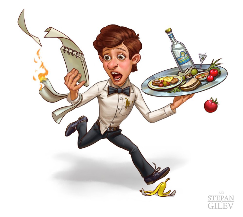 Официант карикатура
