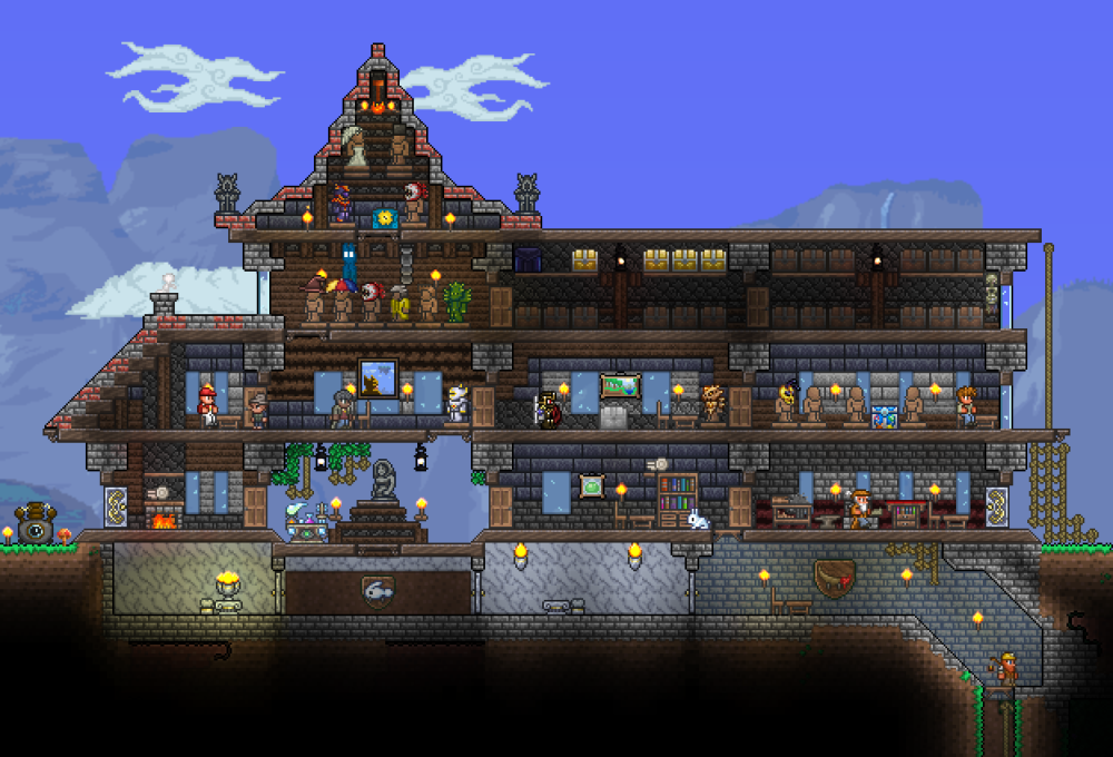 Terraria дом с прудом