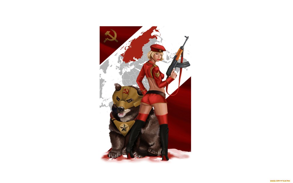 Тяночка на фоне флага ссср
