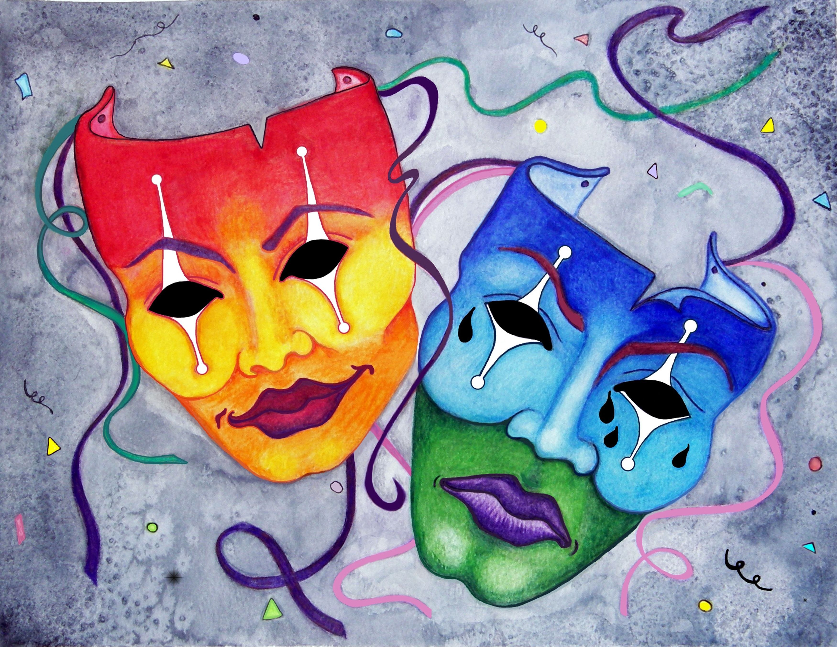 Рисунок в цвете театральной маски жанр любой - Zefirka.club фото и картинки