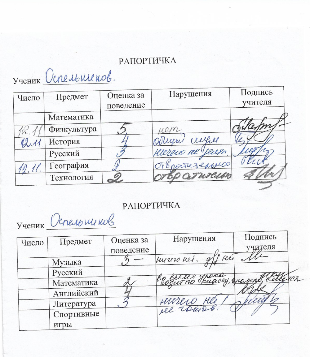 Рапортичка для старосты
