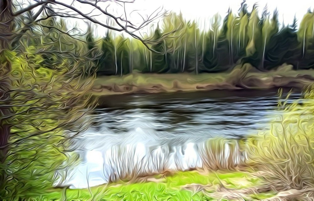 Аниме озеро в лесу