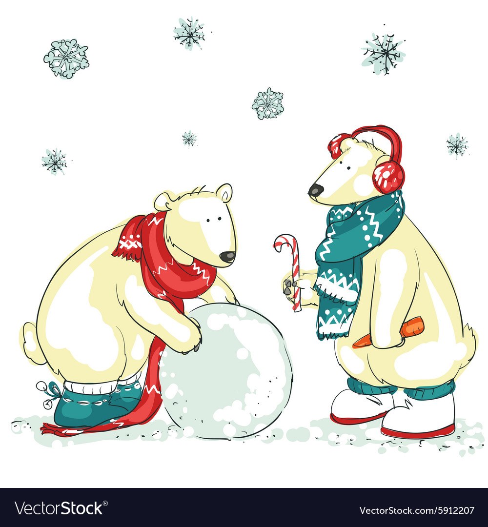 Новогодние медведи белые мультяшные