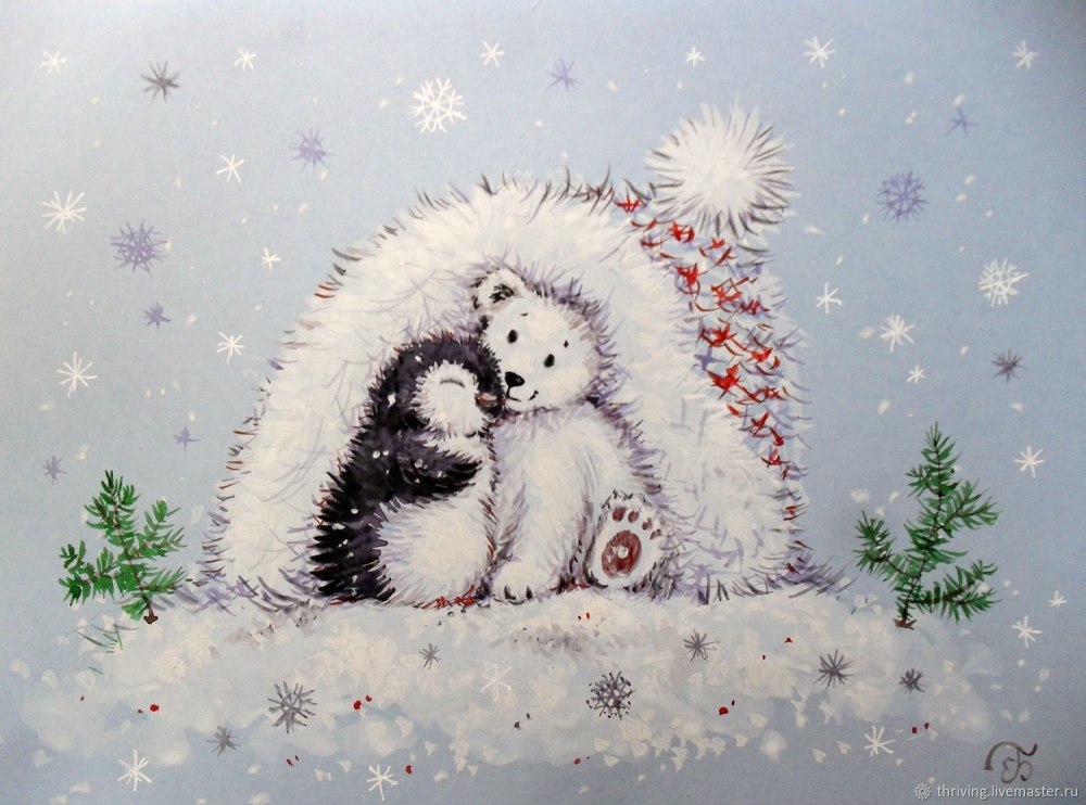 Новогодние медведи белые мультяшные