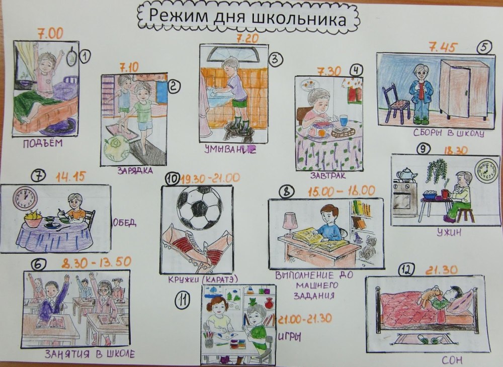 Рисунки на тему режим дня школьника