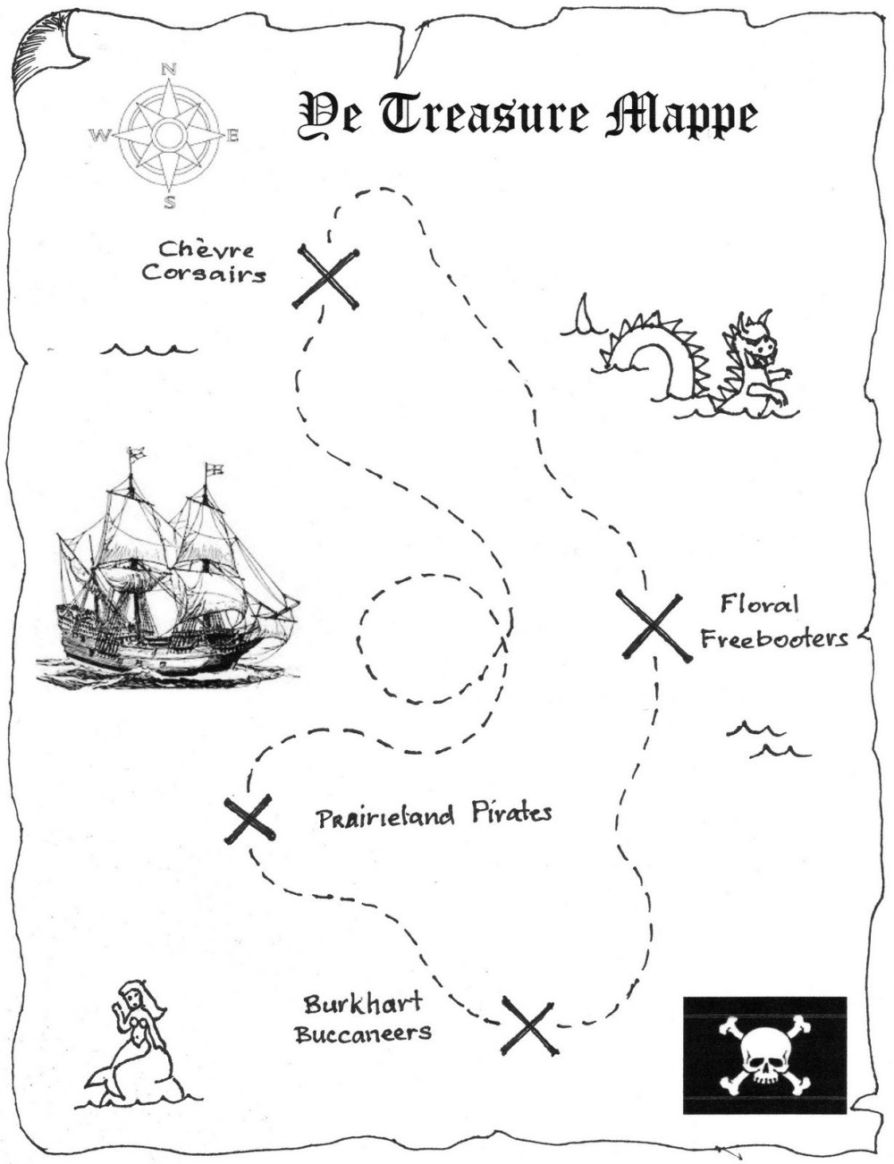 Пиратская карта раскраска