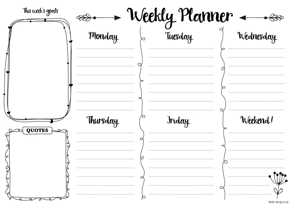 Weekly Planner шаблон для печати