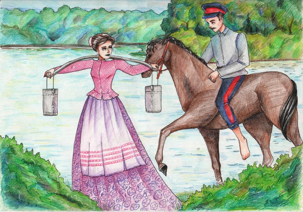 Казачка Аксинья 19 века Донская рисунок