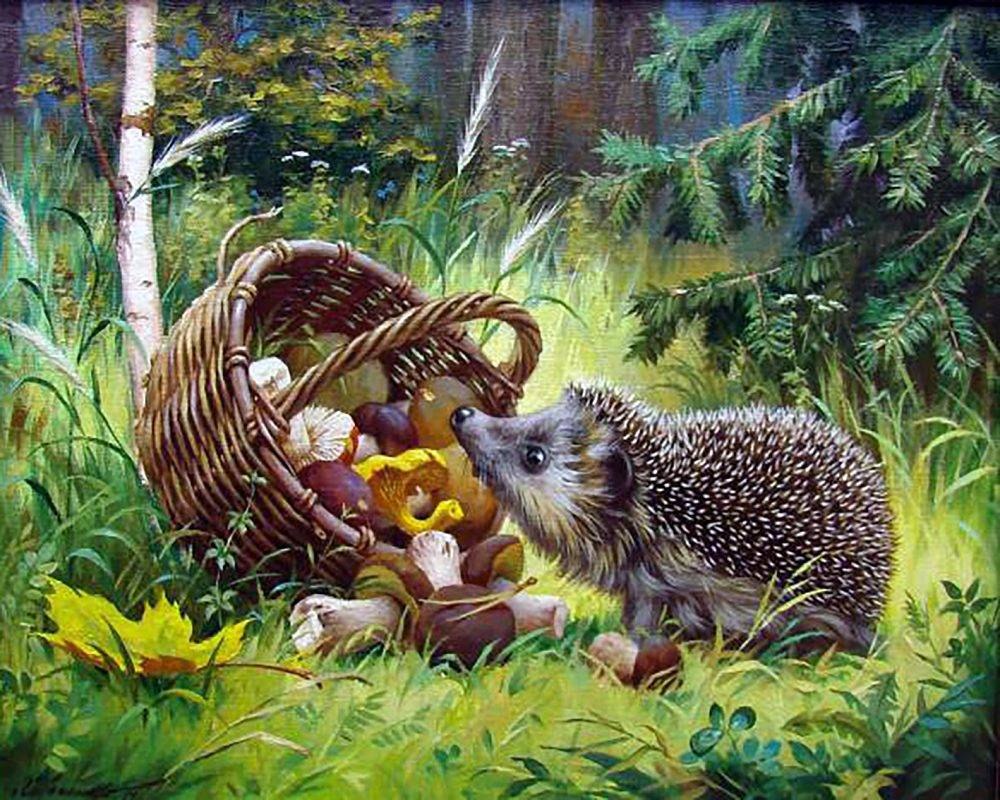 Картина Ежи серия Дикие животные Автор п.с Меньшикова