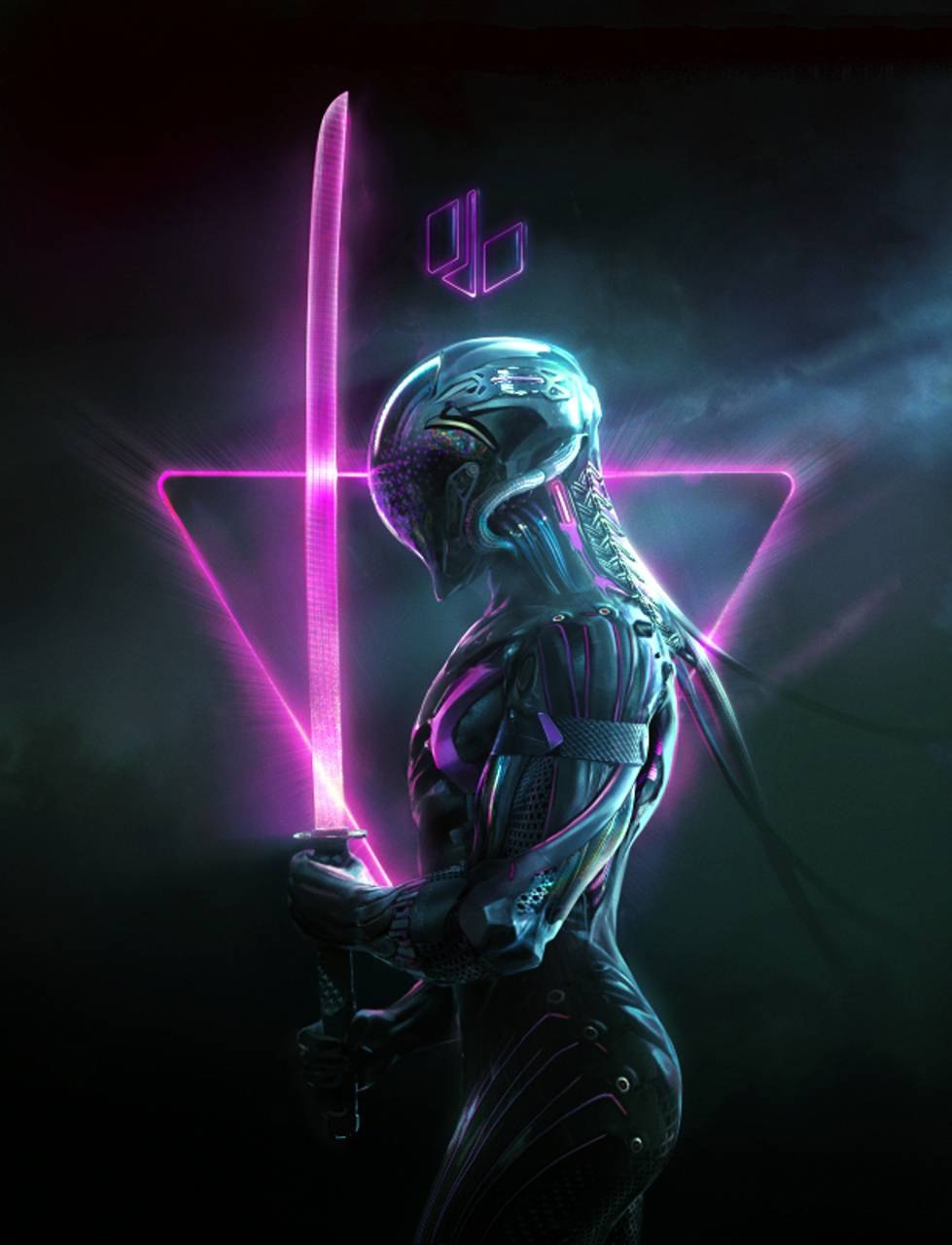 Hooded Kitty Neon Cyberpunk 4k