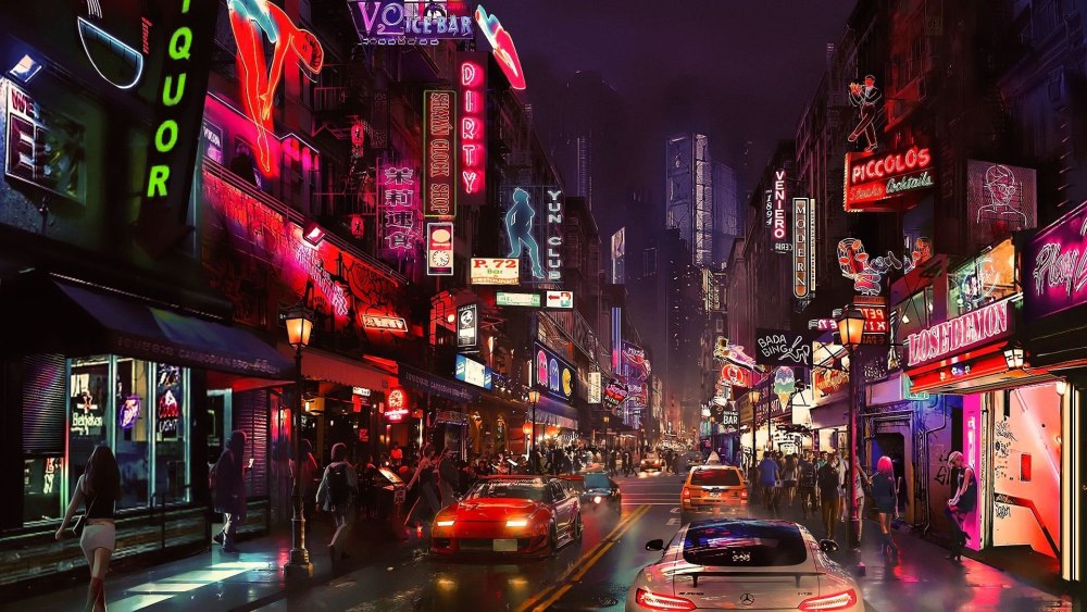 Cyberpunk 2077 Art City неон