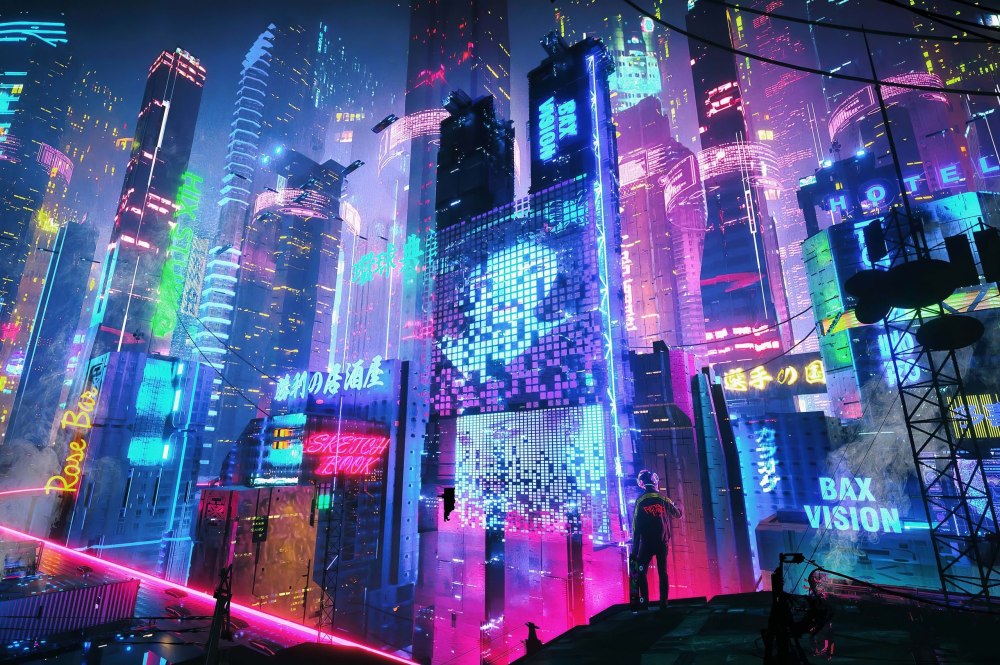Cyberpunk 2077 город 4k Neon