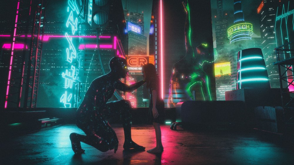Hooded Kitty Neon Cyberpunk 4k