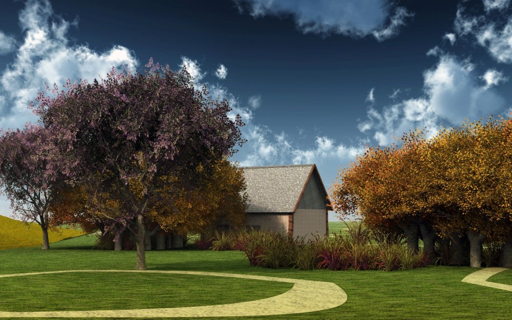 Сцена экстерьер 3ds Max лес озеро