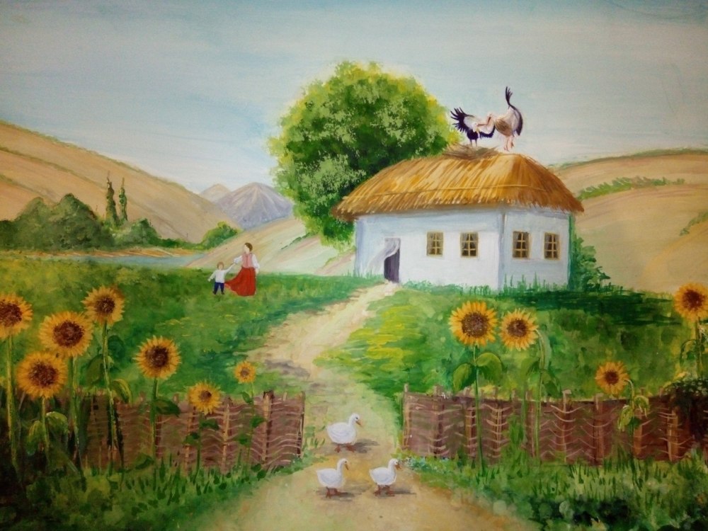 Плетень с подсолнухами казачий двор