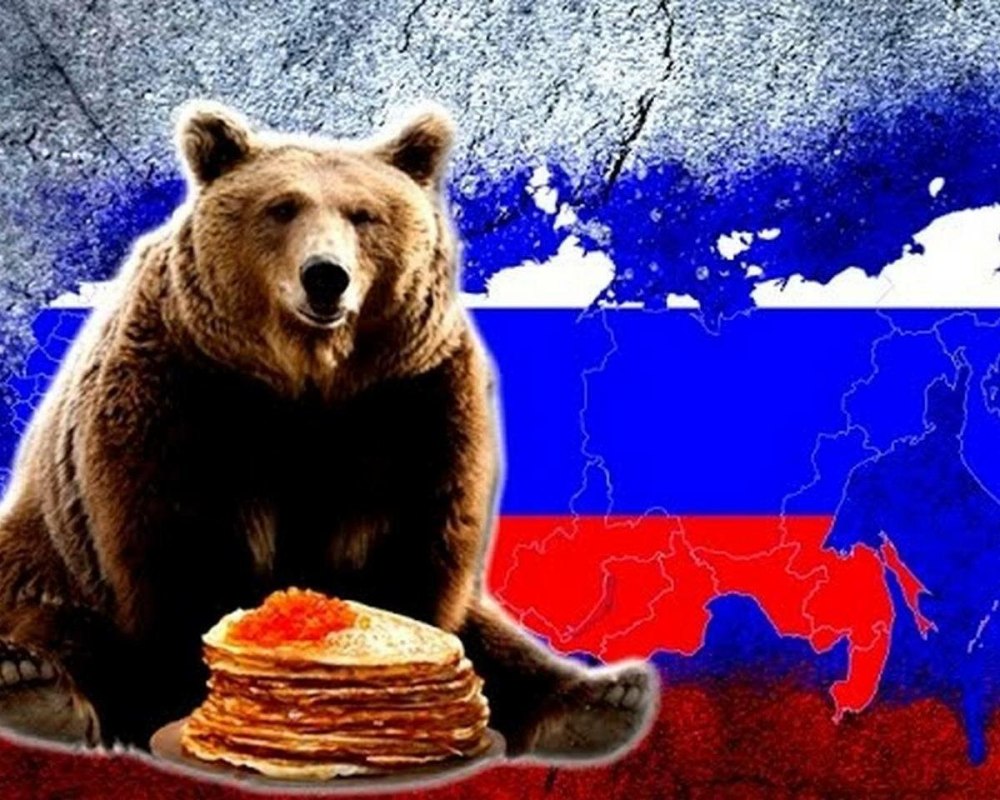 Медведь на фоне флага России