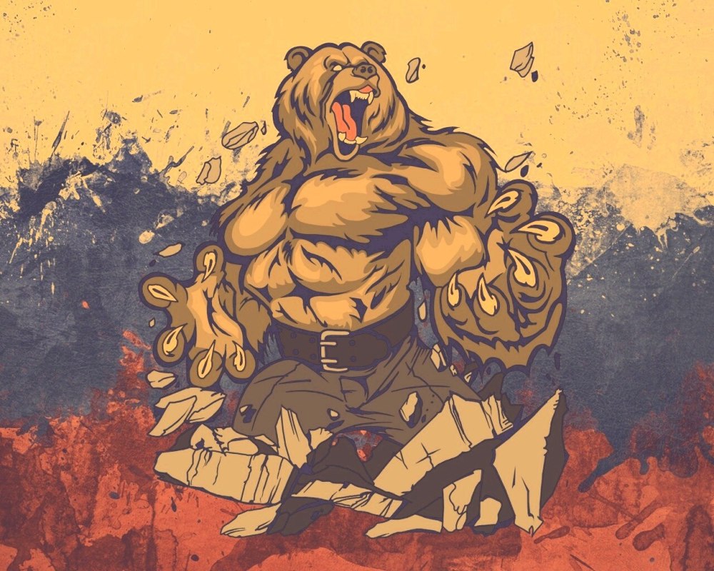 Медведь на фоне русского флага