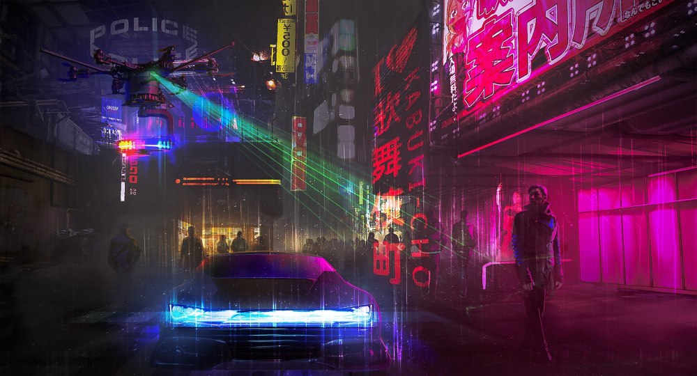 Cyberpunk 2077 город неон