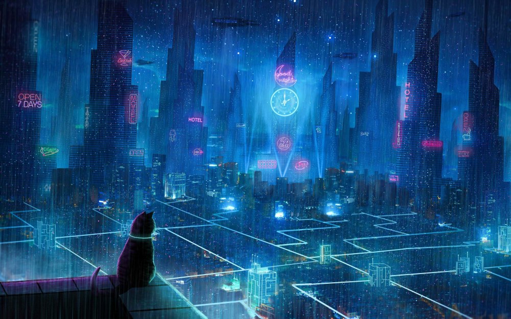 Cyberpunk 2077 город 4k Neon