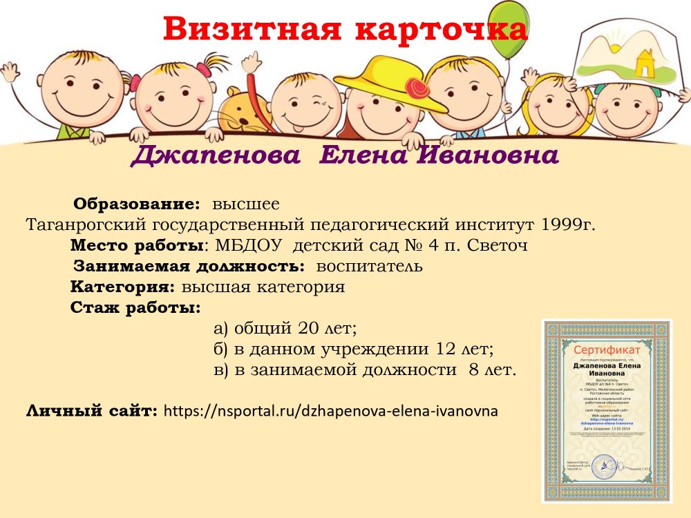 Визитная карточка воспитателя