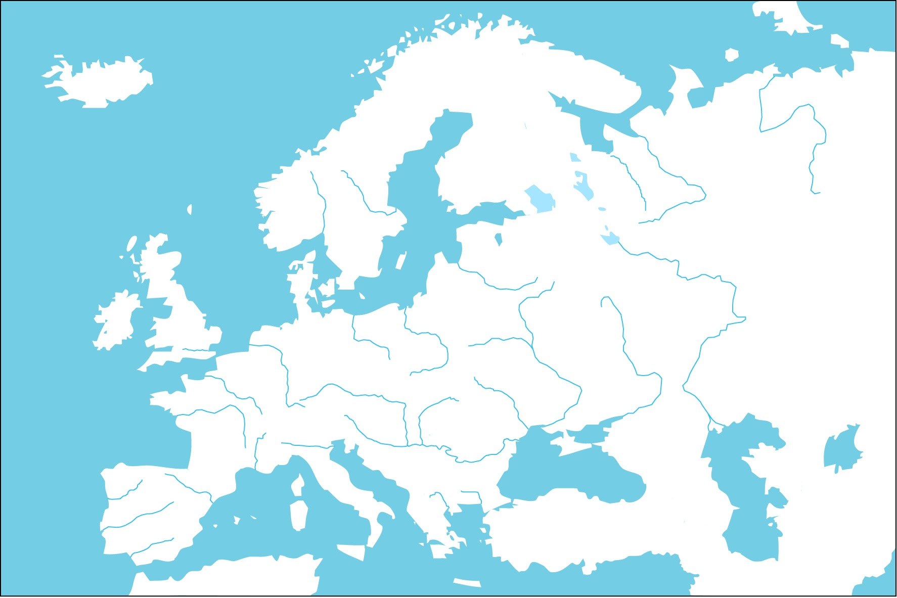 Белая пустая карта. Контурная карта Европы без границ государств. Карта Европы пустая с реками. Контурная карта Европы с границами. Карта Европы с реками и границами.