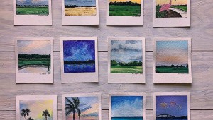 Маленькие рисунки акварелью на квадрате