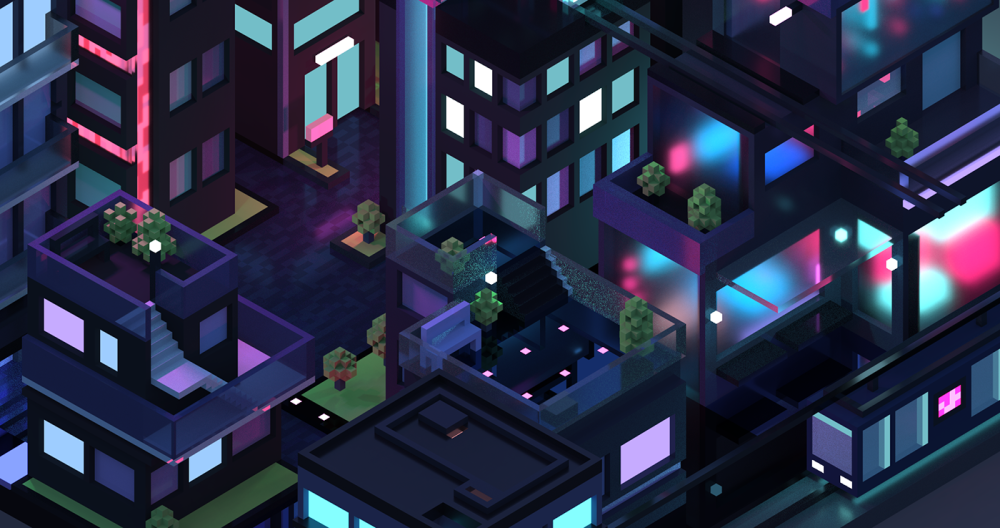 Isometric Neon City 3d