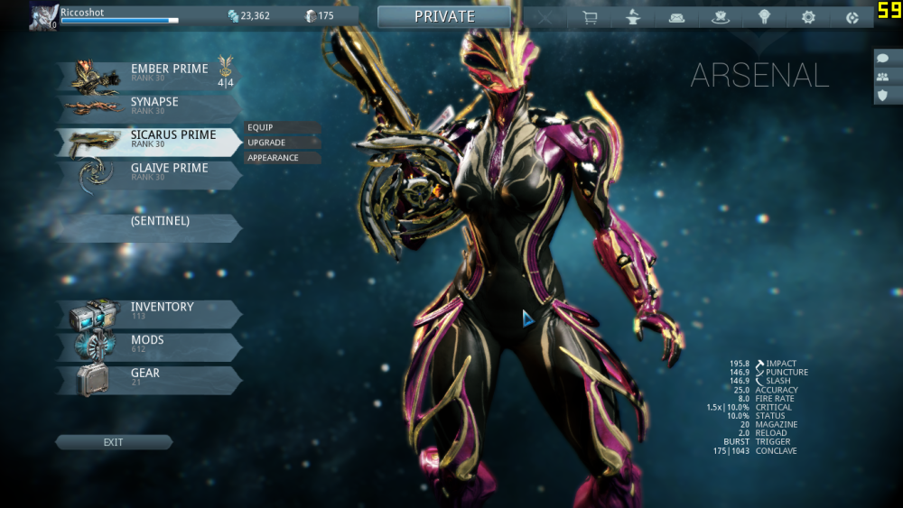 Warframe Эмбер Прайм цвета