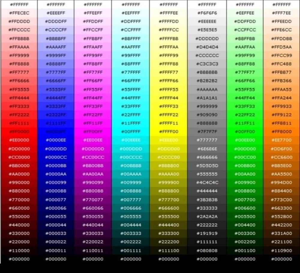 Таблица цветов RGB 255 255 255
