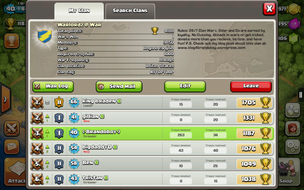 Шапка для набора в клан в Clash of Clans