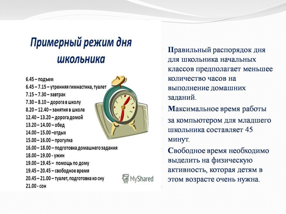 Распорядок дня школьника