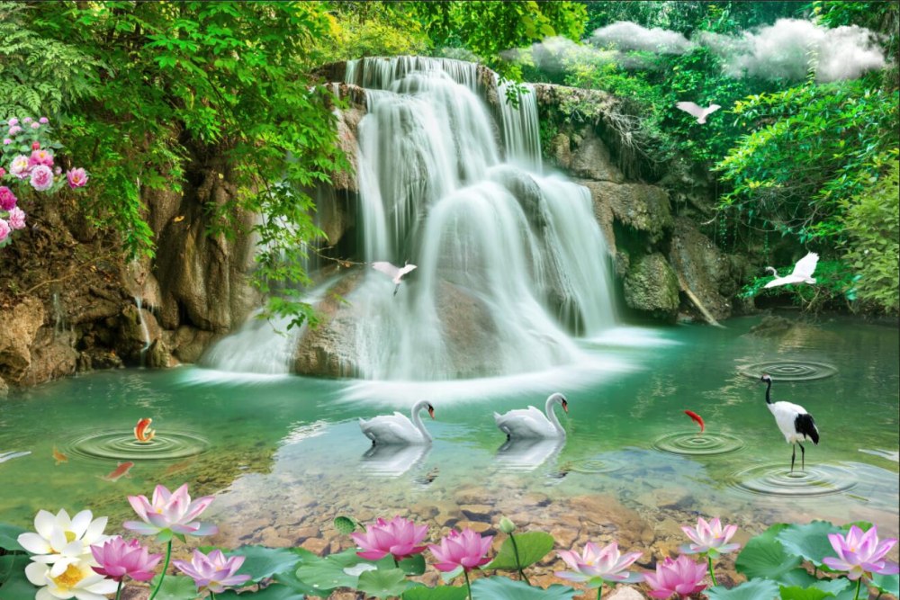Фотообои водопад с цветами