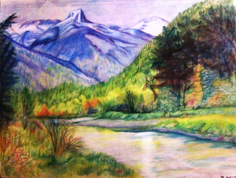 Рисунки цветными карандашами пейзажи