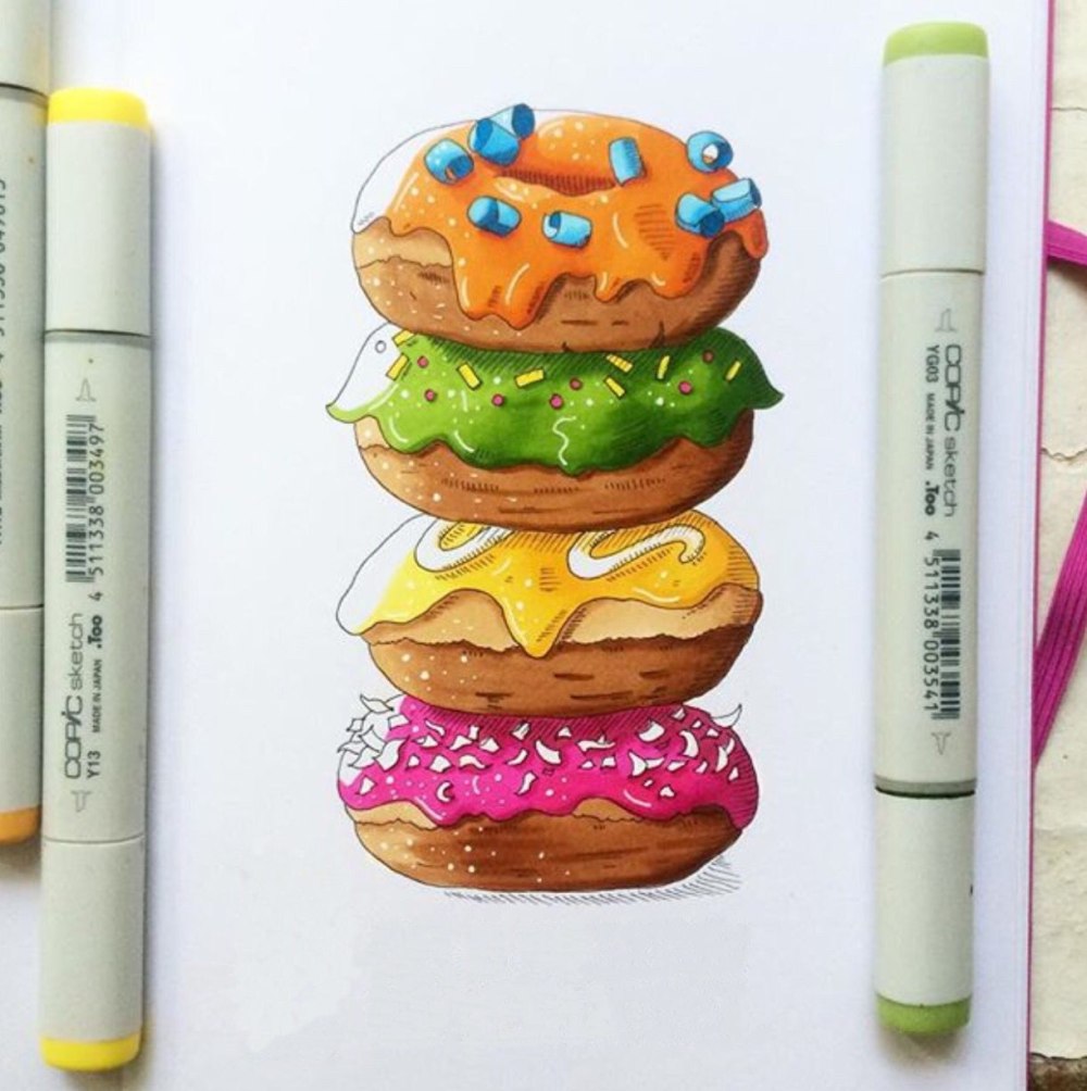 Рисунки для скетчбука маркерами Десерты